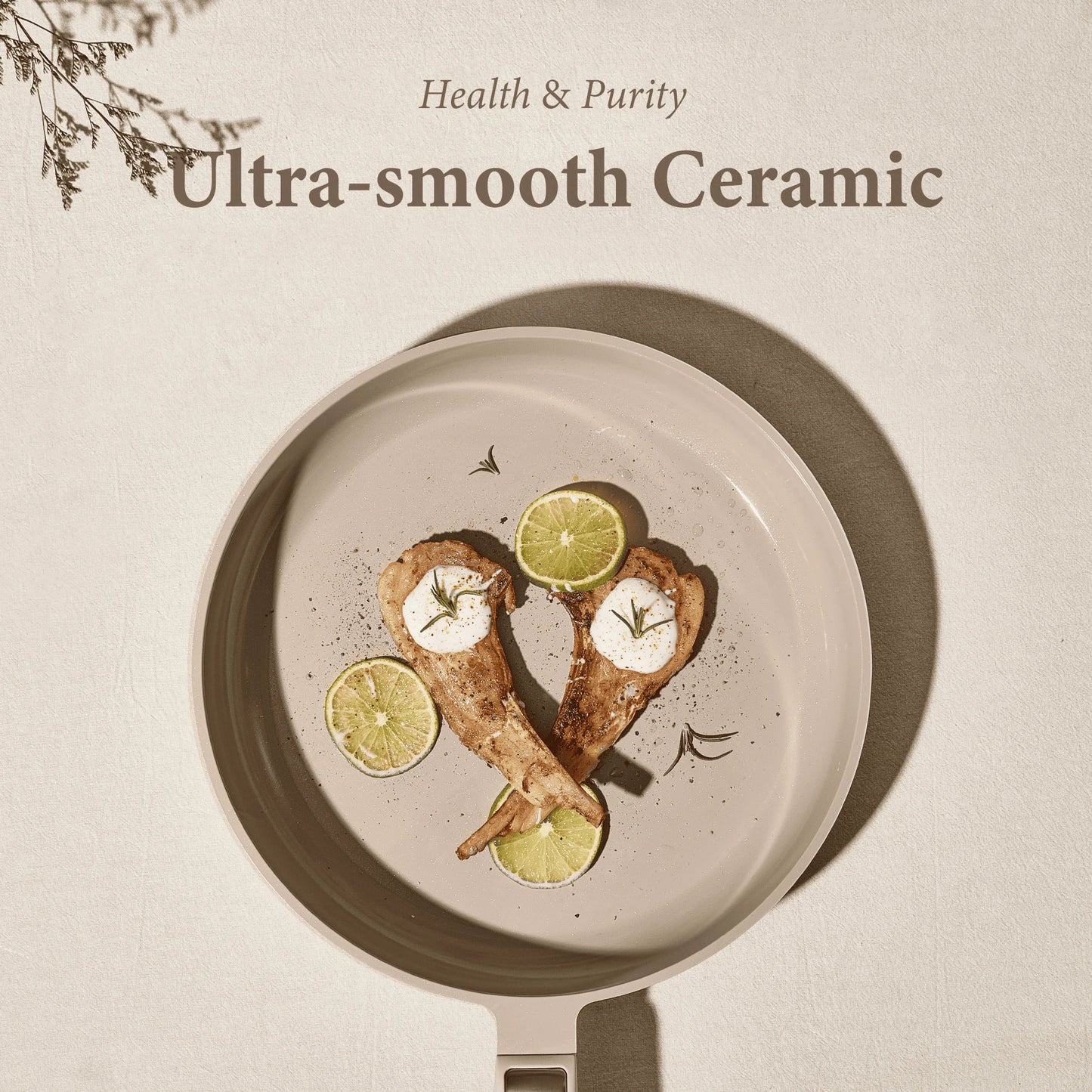 14-Piece Ceramic Nonstick Cookware Set with Utensils, Induction Compatible, Taupe