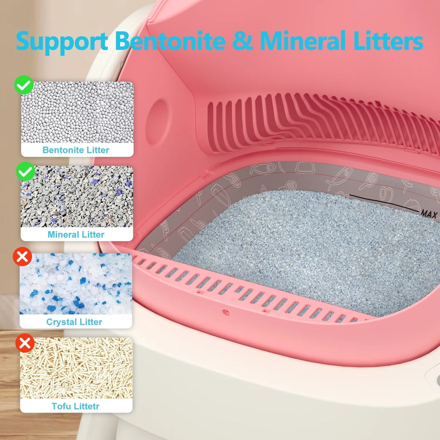 Automatic Self-Cleaning Cat Litter Box with Safety Features, Mat, and Trash Bags Included - Pink