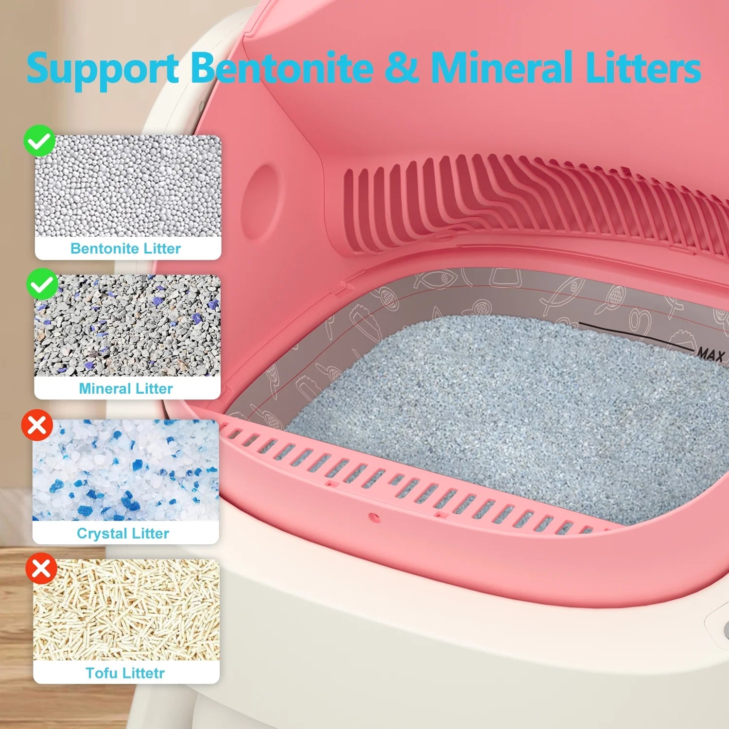 Automatic Self-Cleaning Cat Litter Box with Safety Features, Mat, and Trash Bags Included - Pink