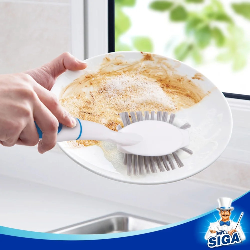 Dish Scrubs Brush with Long Handle, Scrub Brush, Pp+Nylon, Blue,Pack of 3