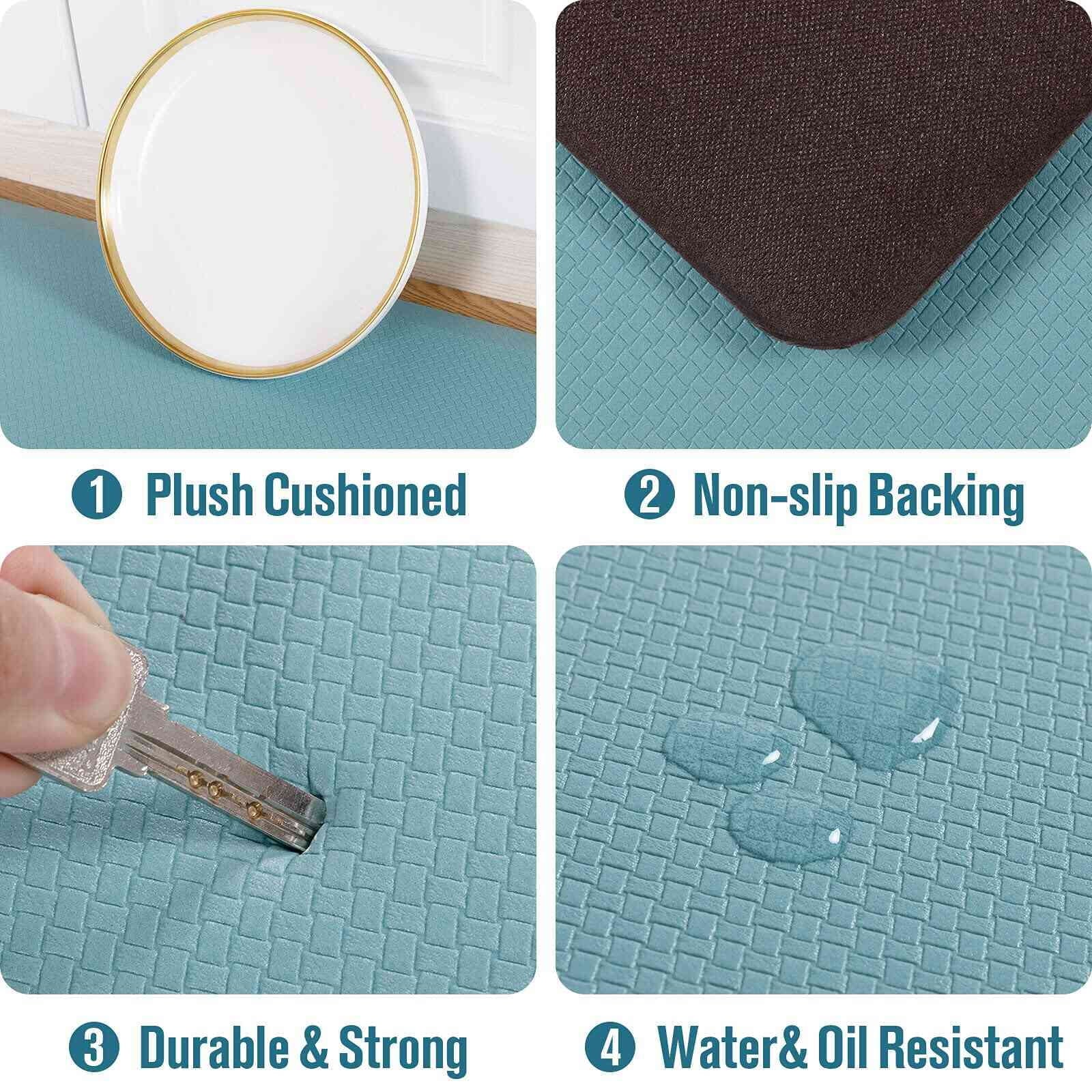 Anti-Fatigue Floor Mat Cushioned Kitchen Comfort Mat, Waterproof Non-Slip Standing Desk Foam Mats and Rugs, Teal, 17.3"X60"