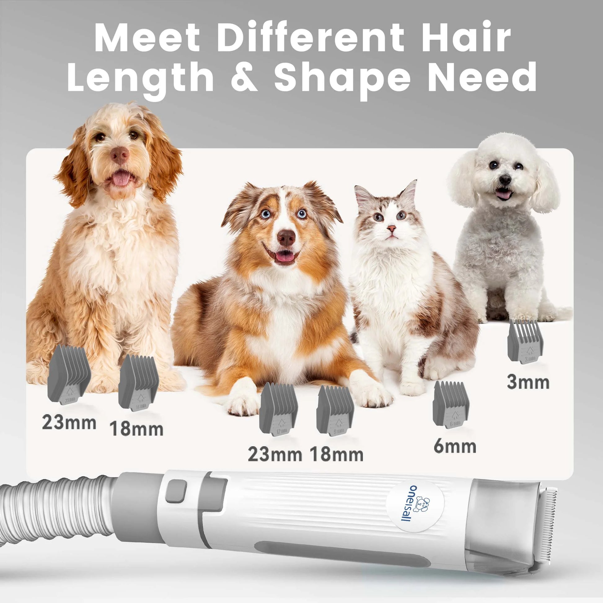 LM3 8-in-1 Dog Grooming Vacuum Kit with 11000Pa Suction Power for Shedding Dogs and Cats - Gray