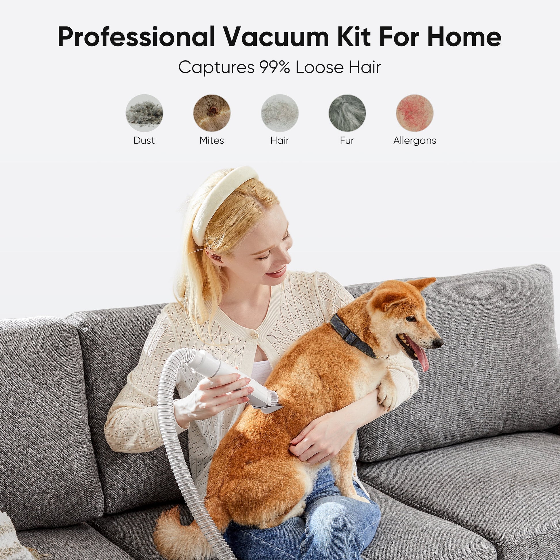 Professional Dog Grooming Kit: 2.5L Pet Hair Vacuum and 5-in-1 Electric Clippers for Dogs, Cats, and Other Animals