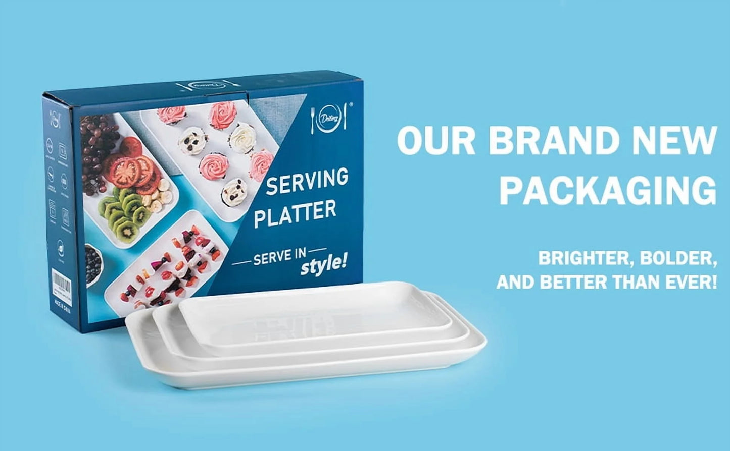 Rectangular White Large Serving Platter Set, 16/14/12-Inch, 3-Pack