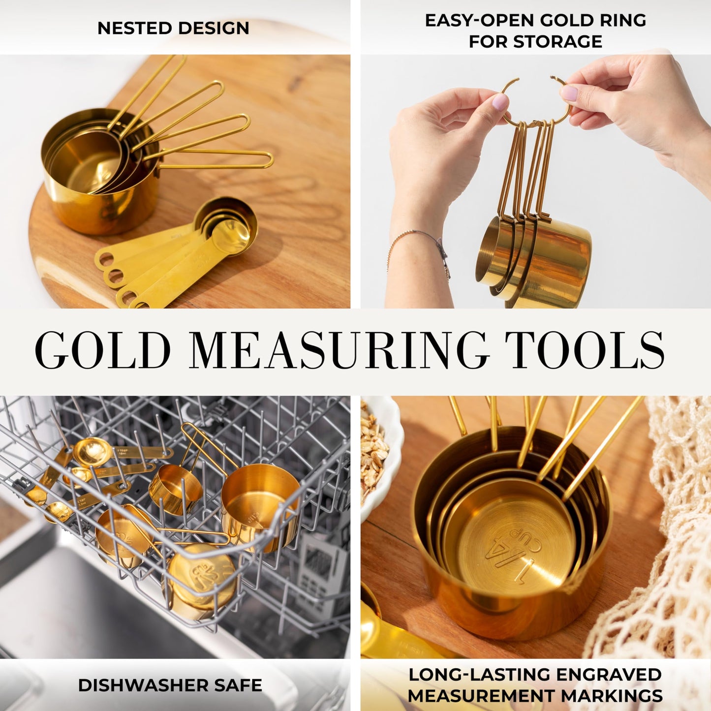 15-Piece Black and Gold Kitchen Utensils Set with Measuring Cups & Spoons, Bpa-Free