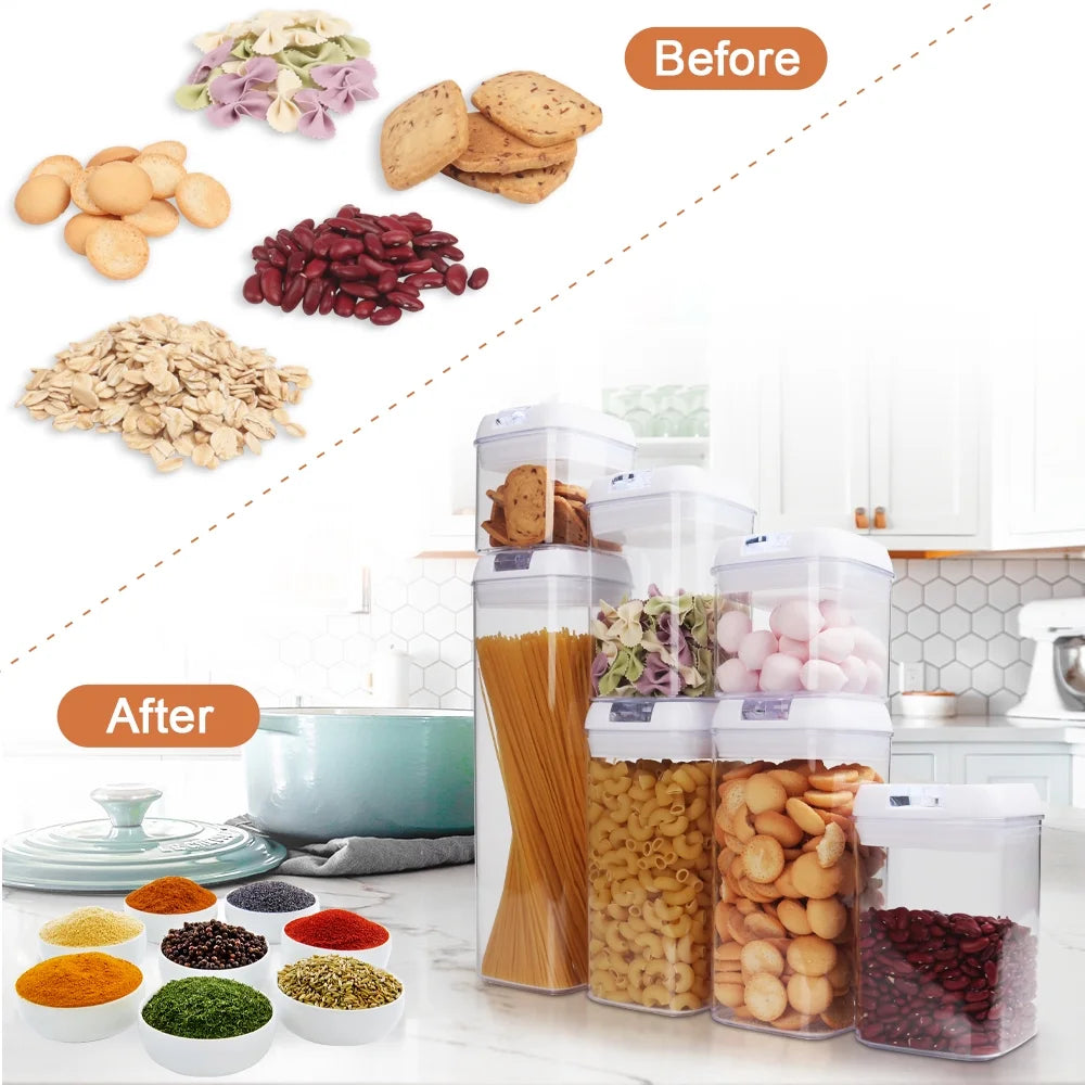 Airtight Food Storage Containers White, 7Pcs Plastic Cereal Containers with Easy Lock Lids for Kitchen Pantry, Organization and Storage, BPA Free -