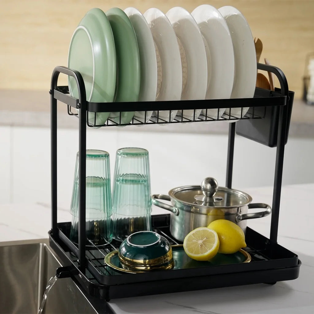 Dish Drying Rack, 2-Tier Stainless Steel Dish Drainer