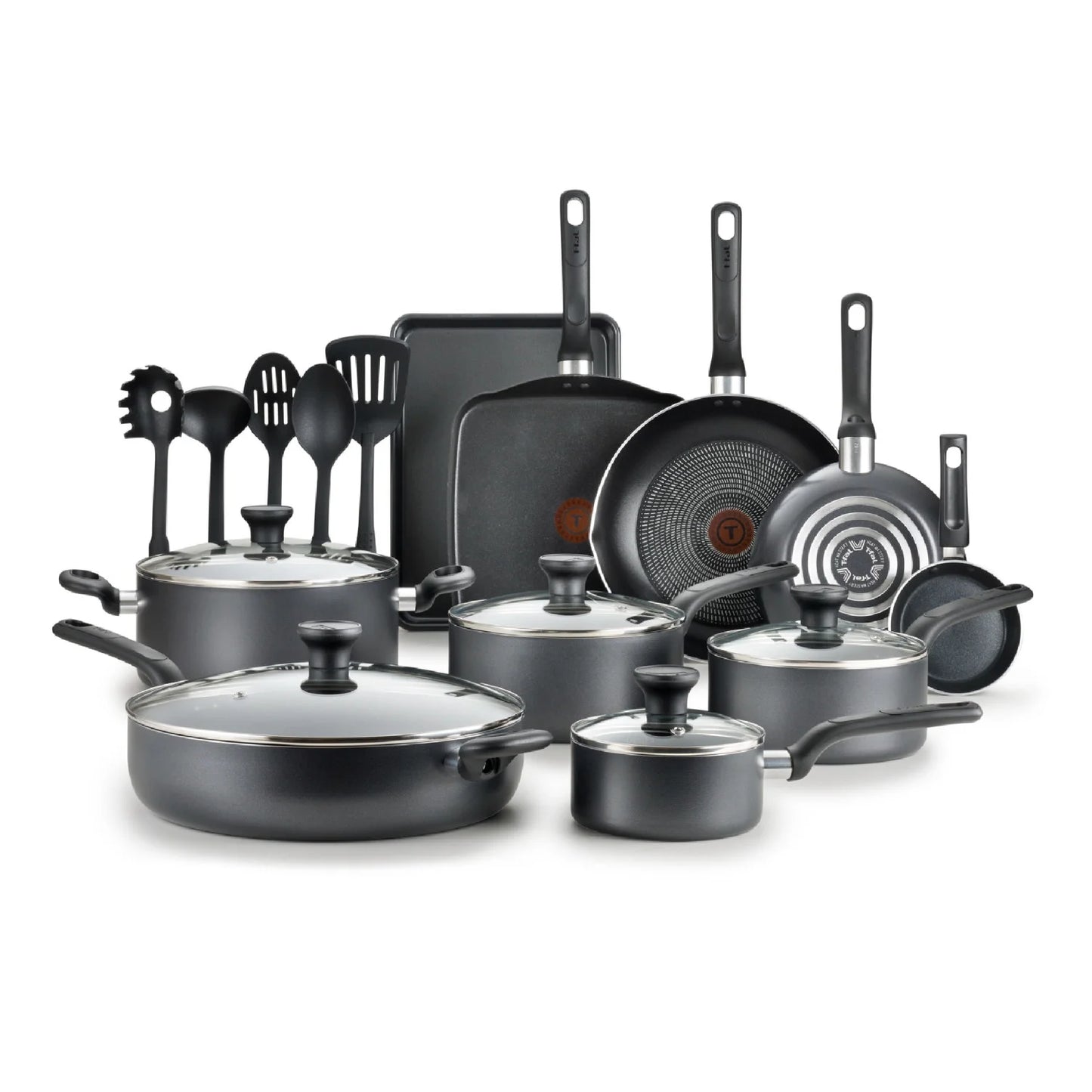 Easy Care, 20 Piece Non-Stick Pots and Pans Cookware Set, Grey