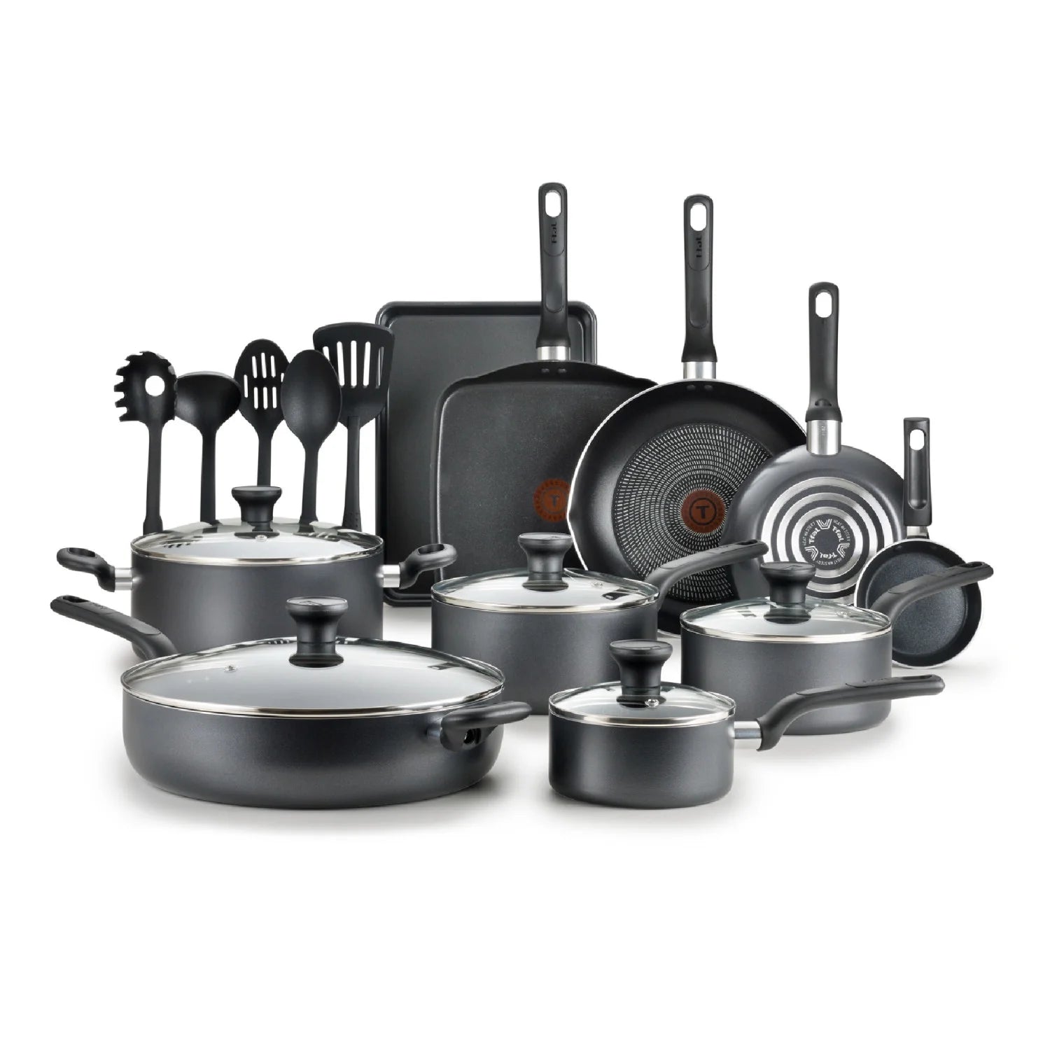 Easy Care, 20 Piece Non-Stick Pots and Pans Cookware Set, Grey