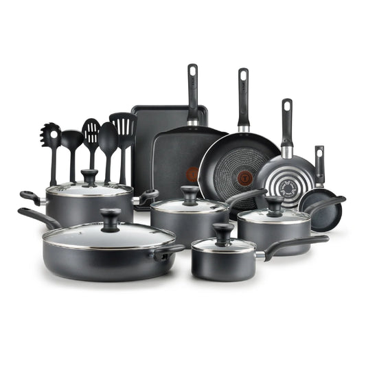 Easy Care, 20 Piece Non-Stick Pots and Pans Cookware Set, Grey