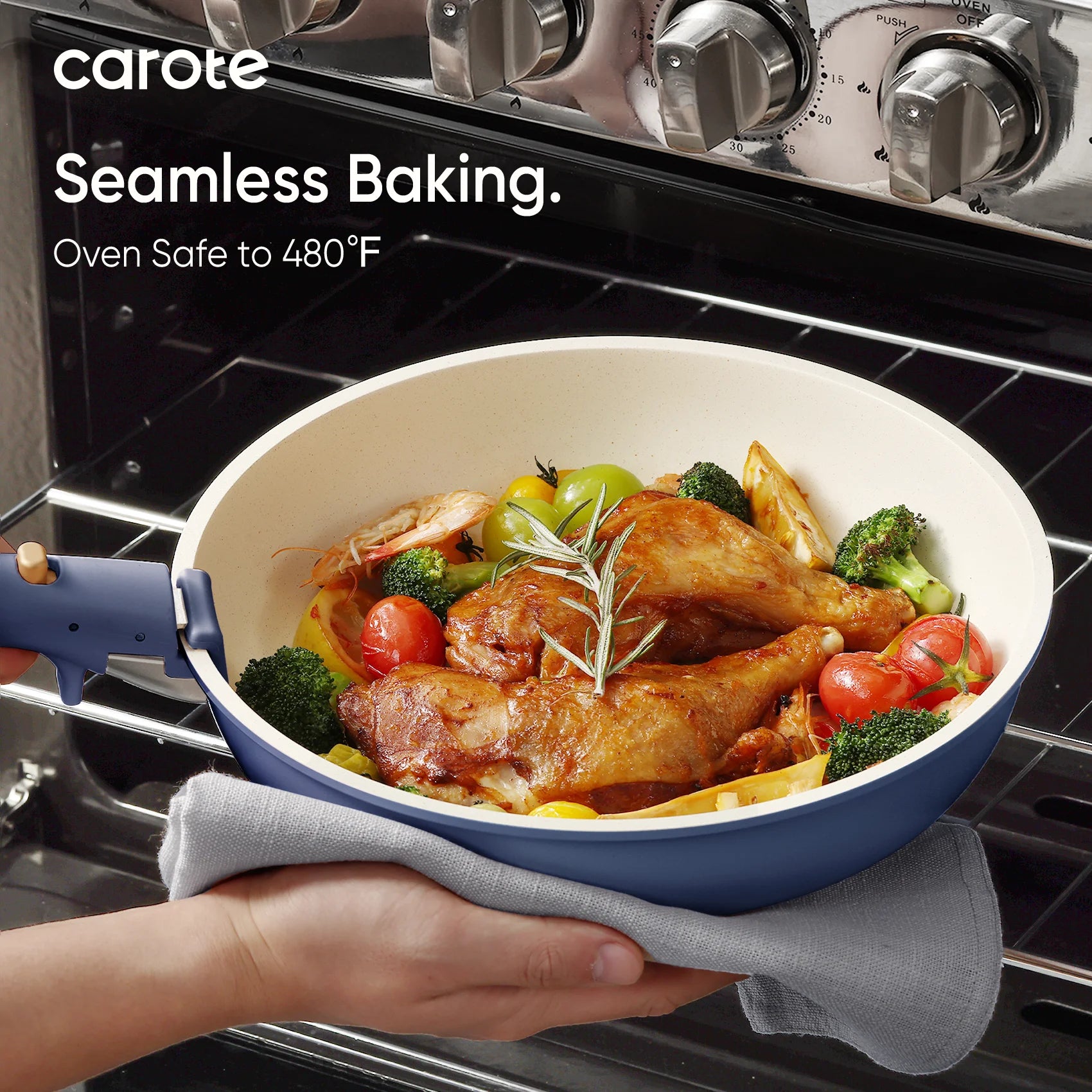 5-Piece Nonstick Cookware Set with Detachable Handles, Oven Safe and Induction Compatible, Stackable Kitchen Cooking Set in Navy Blue