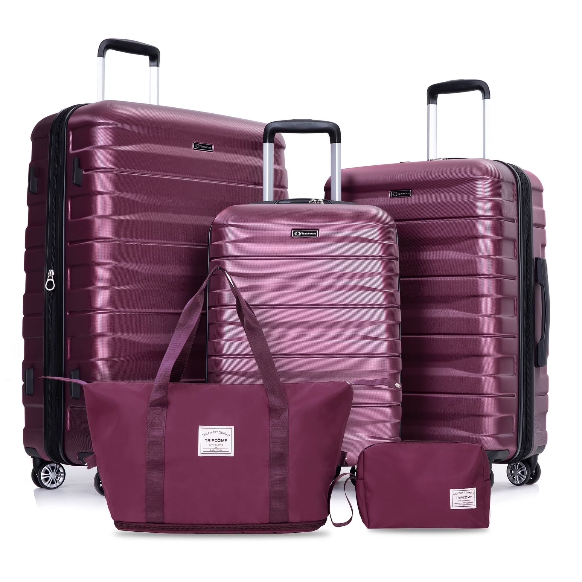 5-Piece Luggage Set: Hardside Suitcases (20", 24", 28") with TSA Lock and Spinner Wheels, Including Duffel Bag (Wine Red)