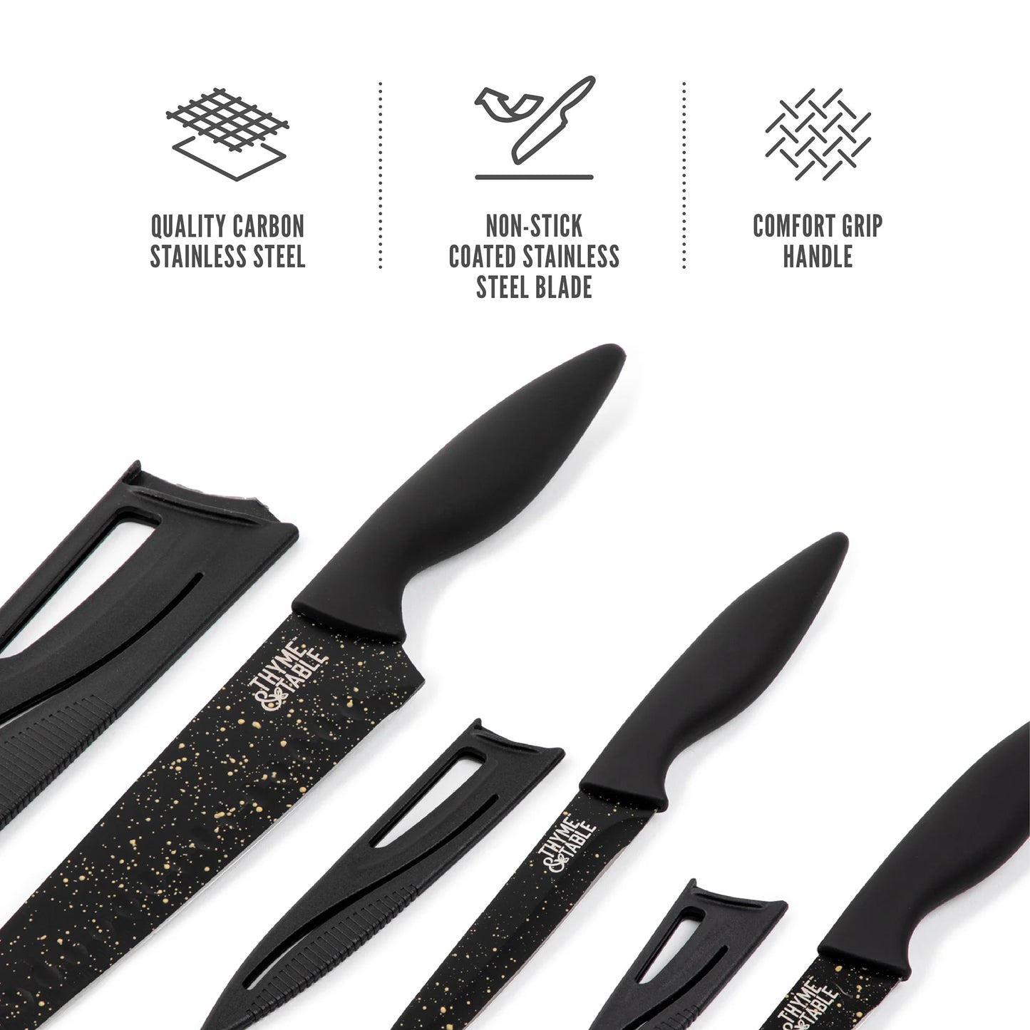 Non-Stick Coated High Carbon Stainless Steel Speckled Kitchen Knives, 3 Piece Set
