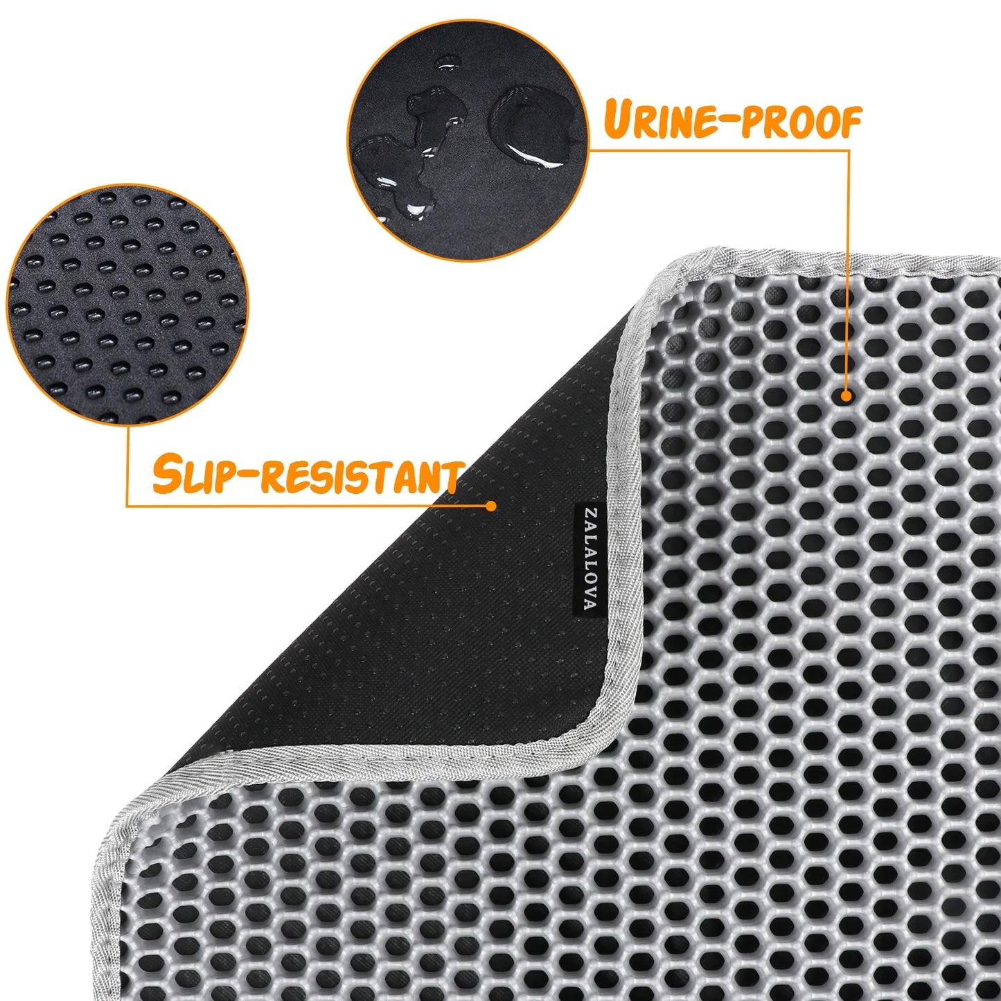 Cat Litter Mat - 24 x 15 Inch Honeycomb Design, Easy to Clean, Soft on Paws, Non-Slip, Waterproof (Gray)