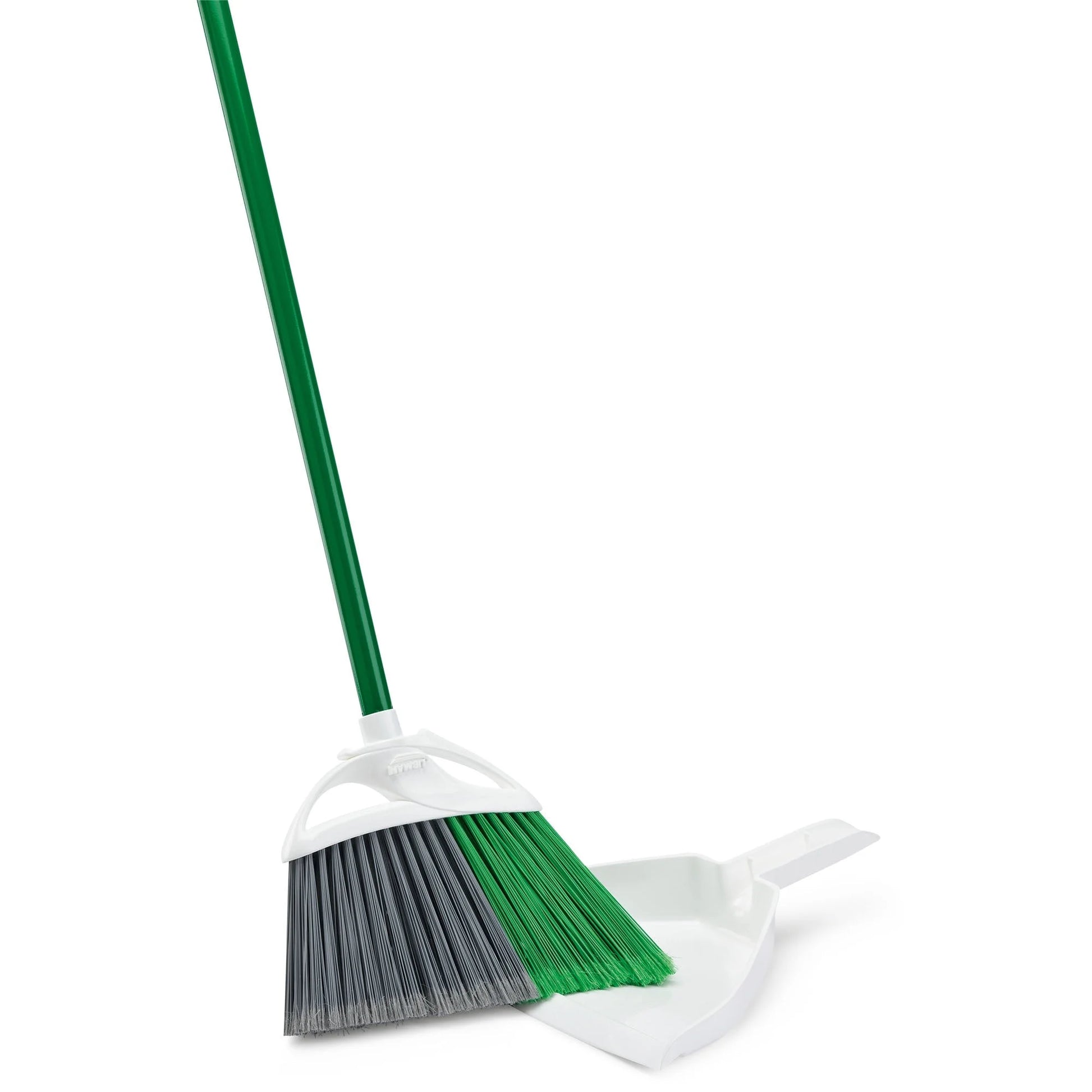 Household Angle Broom and Dust Pan W/Clean Fibers Comb Green / White