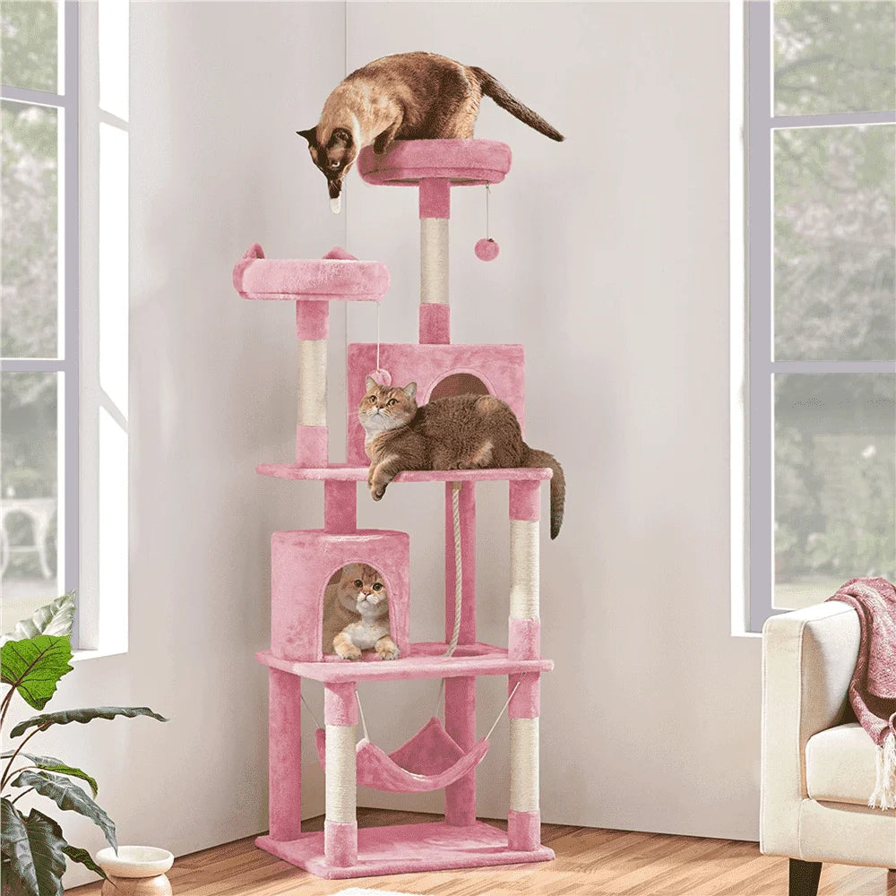 70.5" Multi-Level Cat Tree with Two Condos and Two Foam-Padded Perches in Pink
