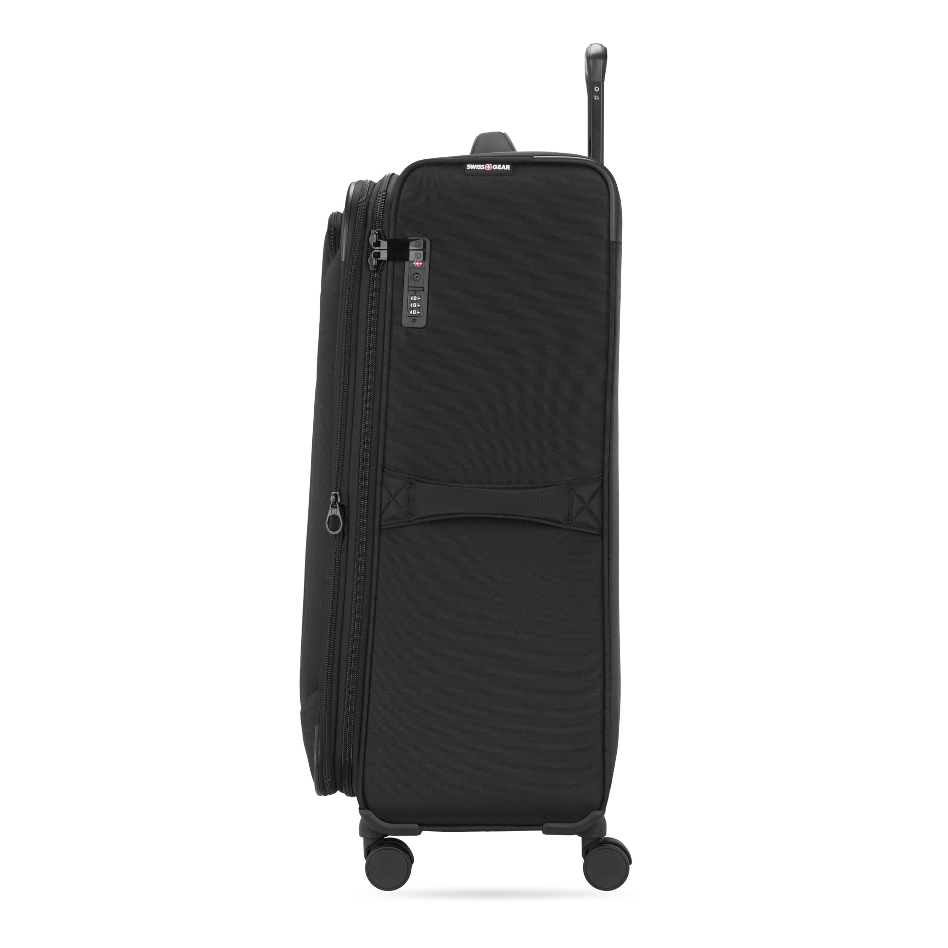 Stride Expandable Large Checked Spinner Suitcase, Black, 8-Wheel Design with Integrated TSA Lock