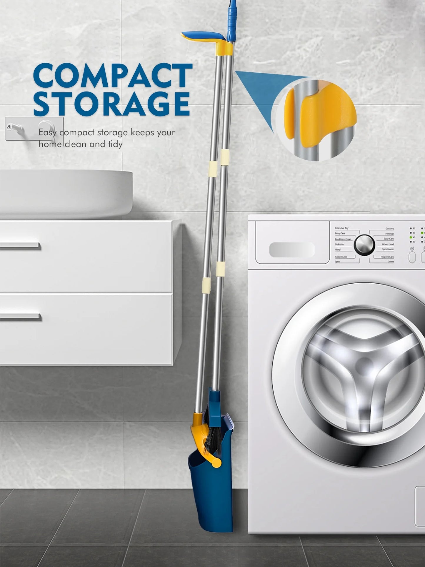 Upgrade Broom and Dustpan Set for Home,Self-Cleaning with Dustpan Teeth,51.2In,Stand Up,Blue