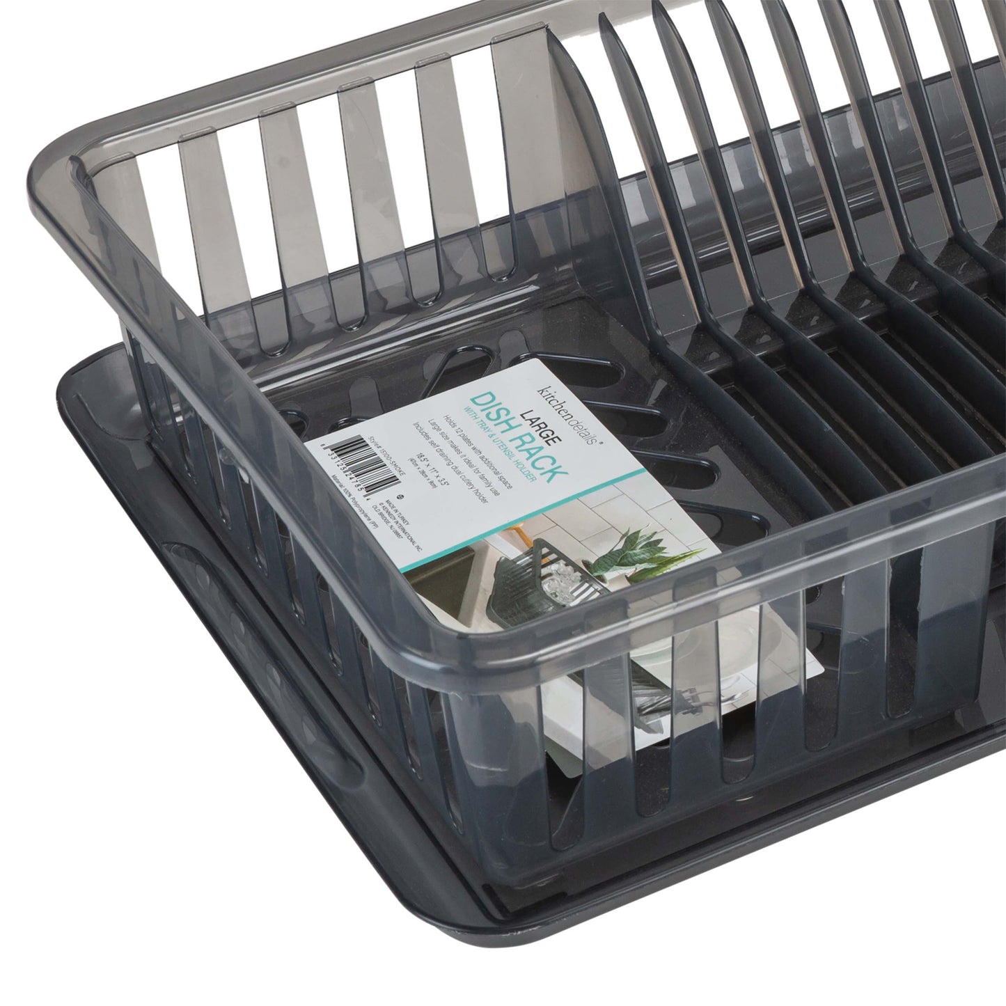 Medium Dish Rack with Tray in Smoke Grey 18.11 in X 11.02 In