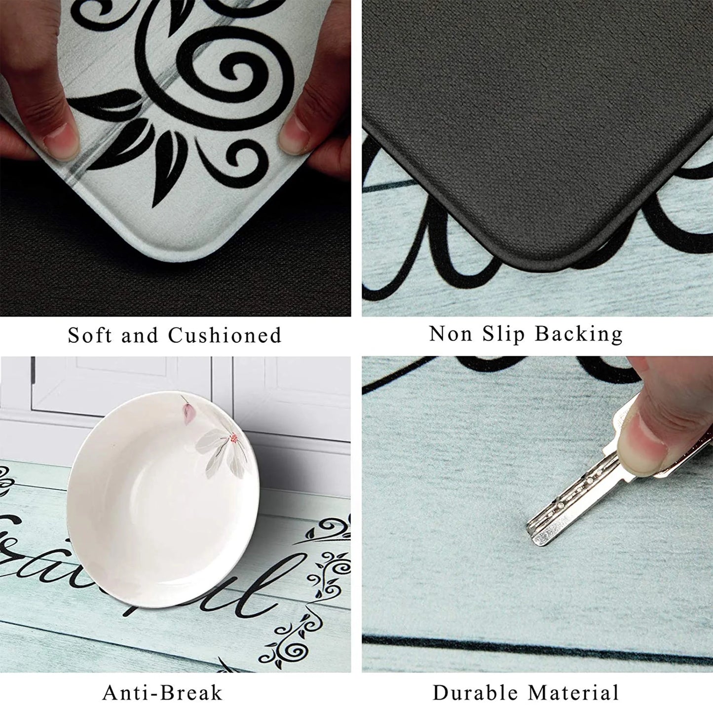 2-Piece Kitchen Rug Set, Non-Slip Anti-Fatigue Mats, Waterproof Ergonomic Comfort Cushioned Floor Runners, Blue, 18" x 30" and 18" x 47" for Home, Office, Sink, and Laundry