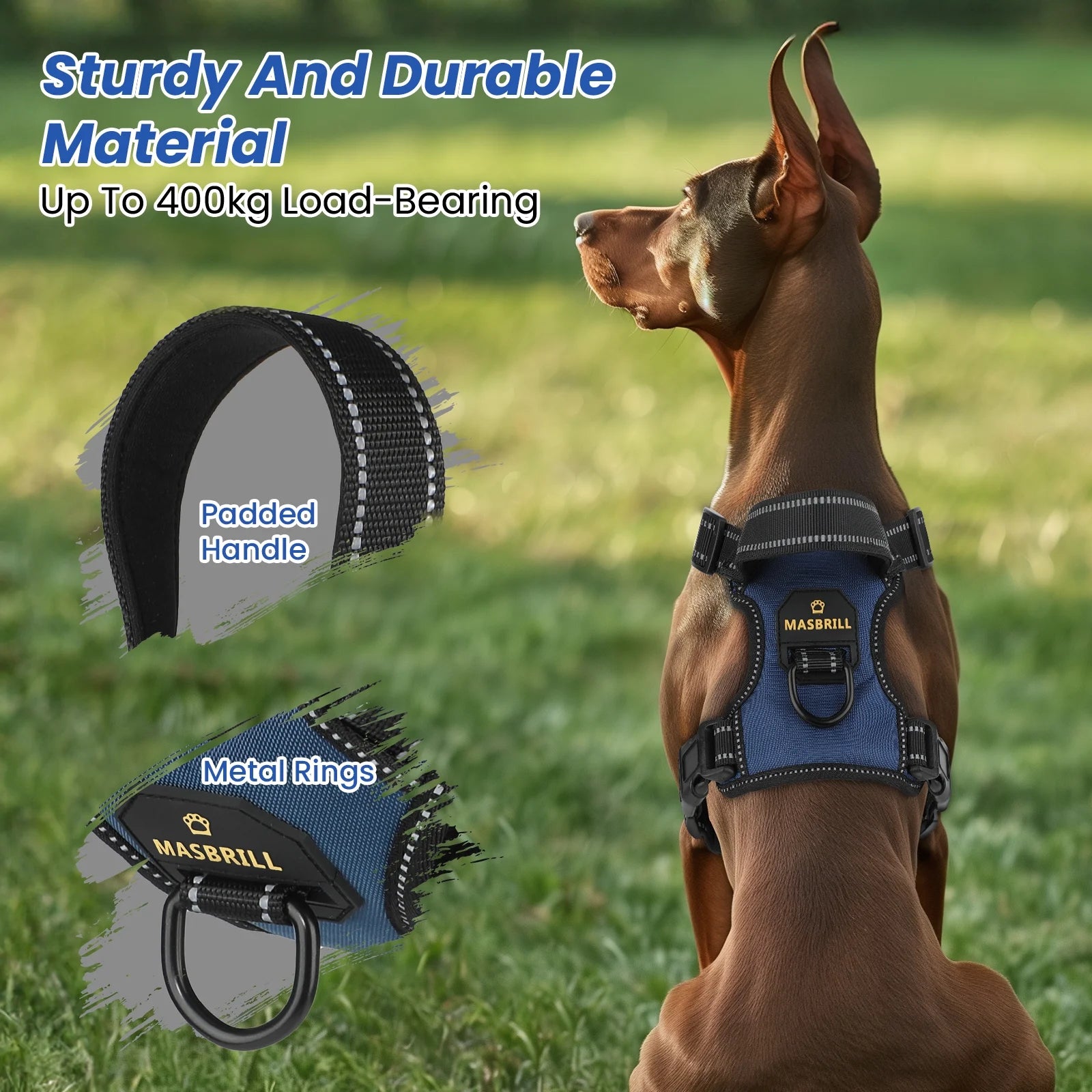 Reflective No-Pull Dog Harness with Handle, Breathable & Adjustable for Small Dog Blue XS