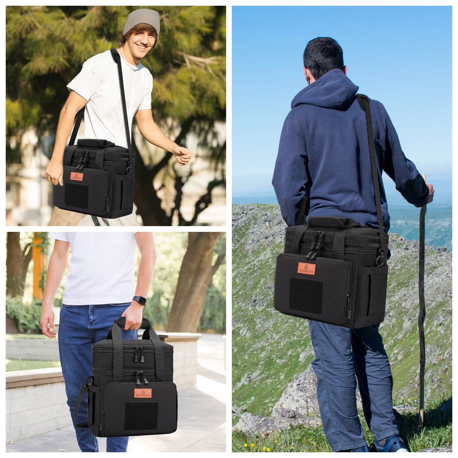 Tactical Lunch Bags, Large Expandable Insulated Lunch Box, Durable Waterproof Leakproof Cooler Bag for Adults/Men/Women/Work Outdoor Beach Trips, 20 Cans/15 L, Black