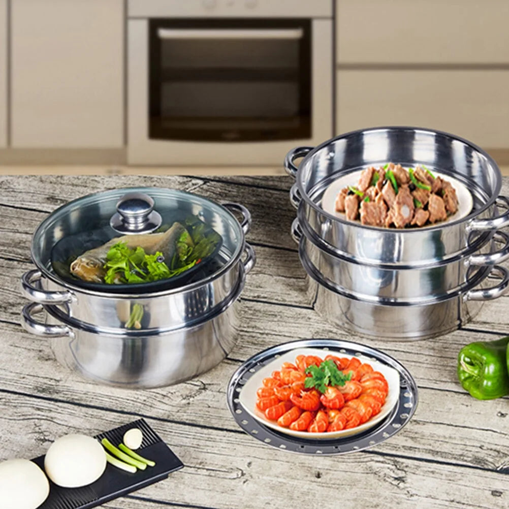 5 Tier Multi Tier Layer Stainless Steel Steamer Pot for Cooking with Stackable Pan Insert/Lid, Food Steamer, Vegetable Steamer Cooker, Steamer Cookware Pot