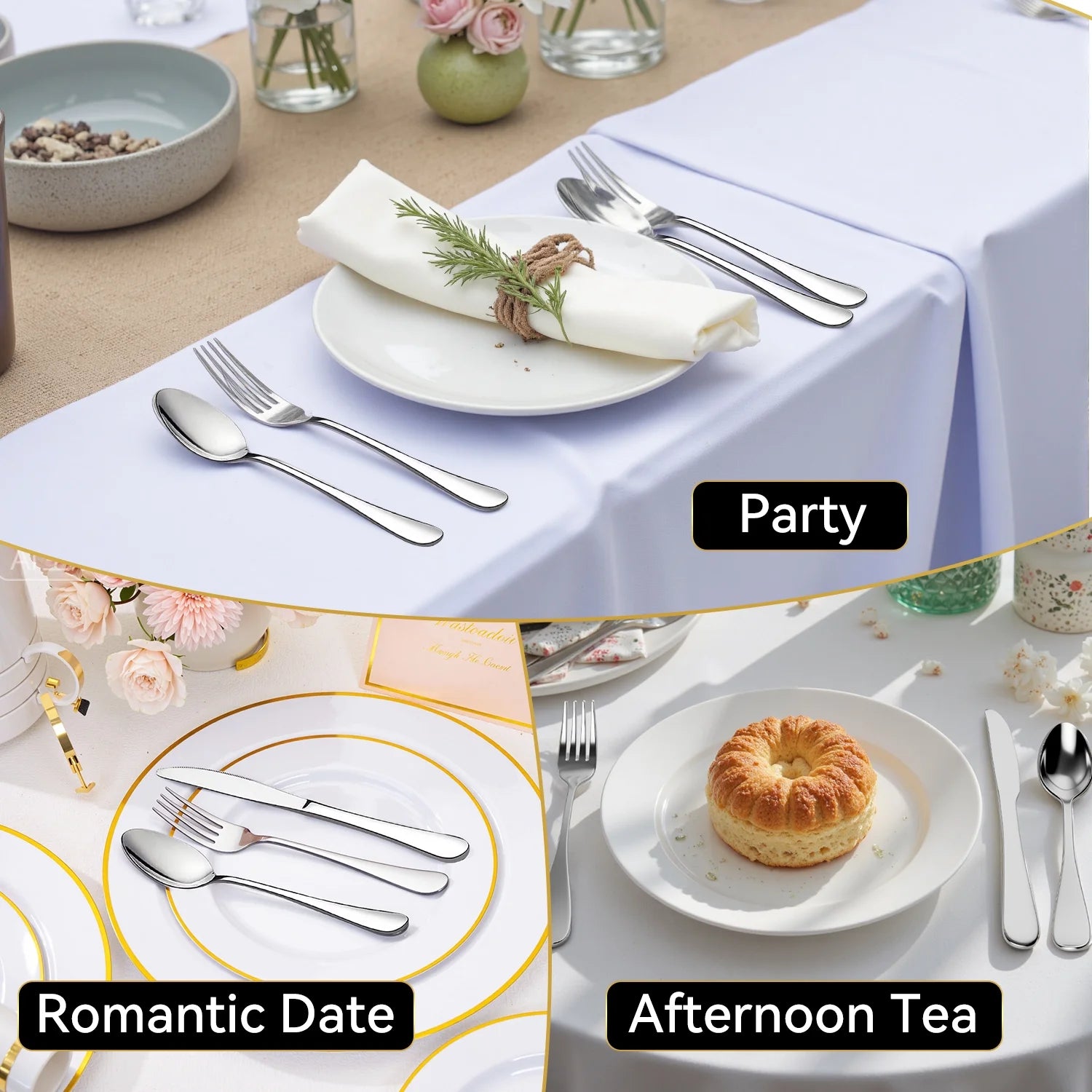 30 Pcs Silverware Set for 6,  Stainless Steel Flatware Tableware Set, Include Forks Spoons and Knives Set, Mirror Polished Cutlery Utensil Set for Home Restaurant, Dishwasher Safe