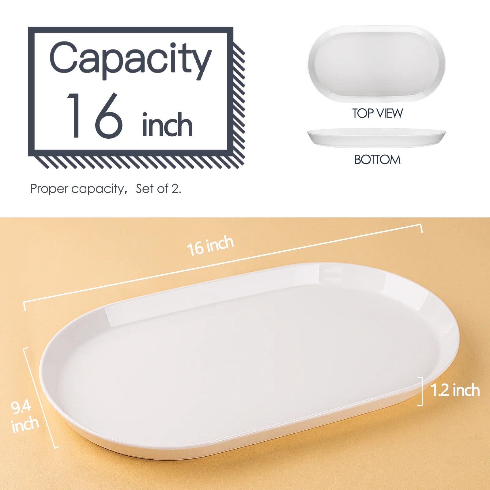 16" Large Serving Platter - Oval Large Serving Tray, Ceramic Turkey Platters, White Platters for Serving Food, Appetizers, Entertaining, Party, Set of 2