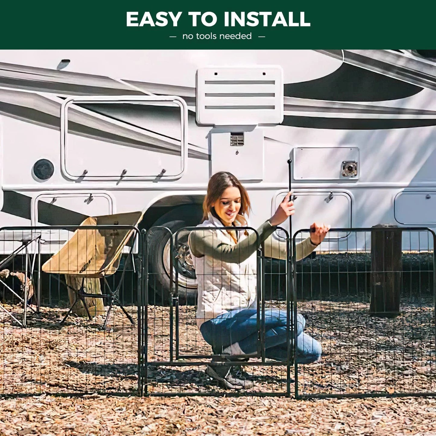 Rollick Unleashed Indoor and Outdoor Dog Playpen - 50 Inch, 8 Panels for Large Dogs, Black | Patented Design