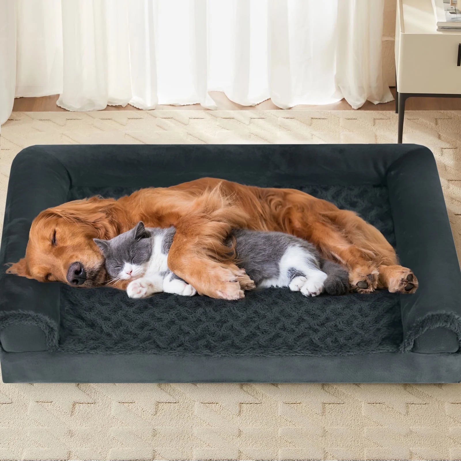 XL Waterproof Orthopedic Dog Bed for Extra Large Dogs with Non-Slip Bottom and Egg-Crate Foam, Featuring a Washable Removable Cover