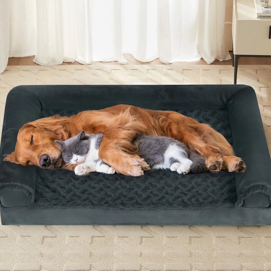 XL Waterproof Orthopedic Dog Bed for Extra Large Dogs with Non-Slip Bottom and Egg-Crate Foam, Featuring a Washable Removable Cover
