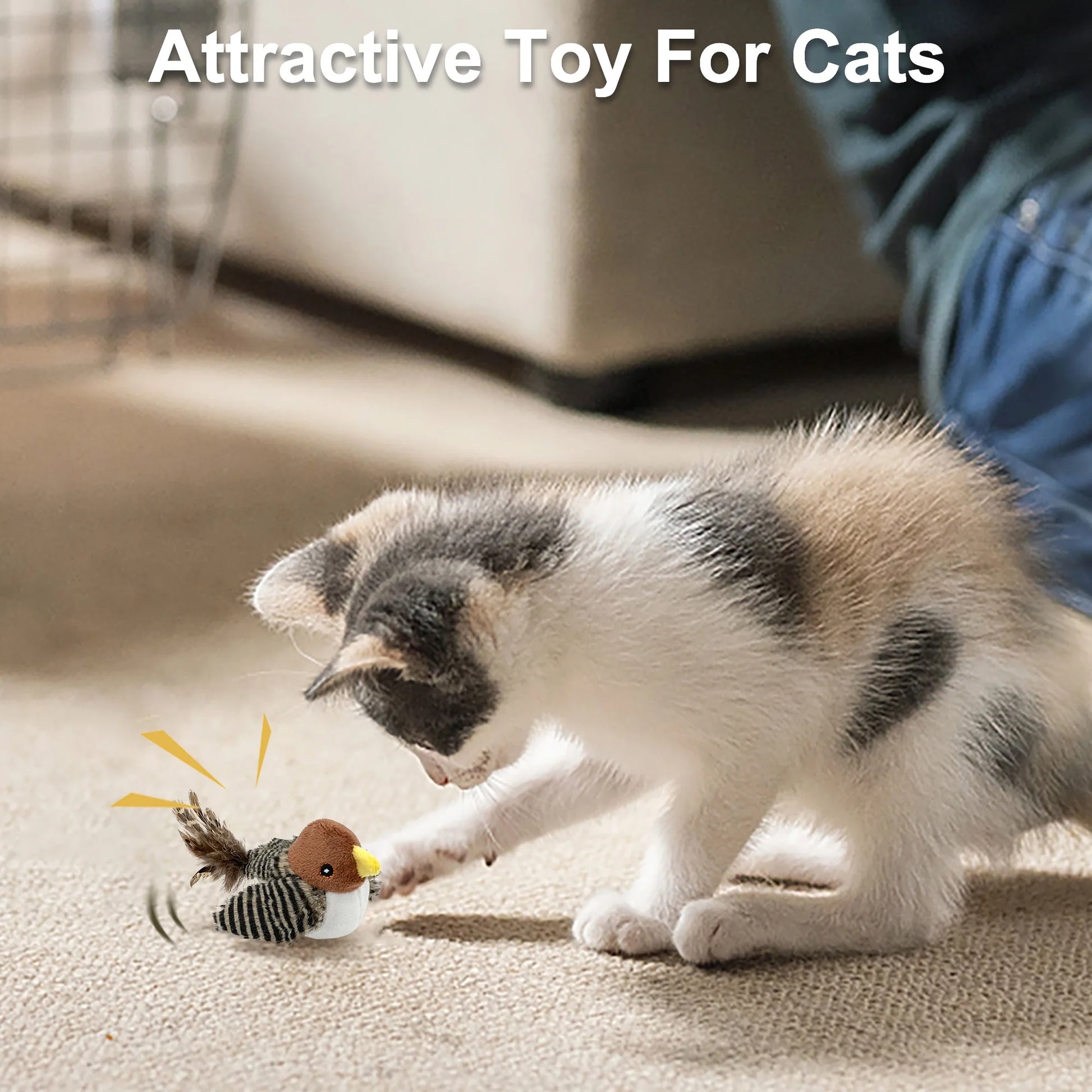 1PCS Cat Toys Chirping Birds with Catnip Silvervine, Interactive Cat Kicker, Lifelike Birdie Tweets, Indoor Play Feather Chew Kitty Kitten Exercise Pet Toys