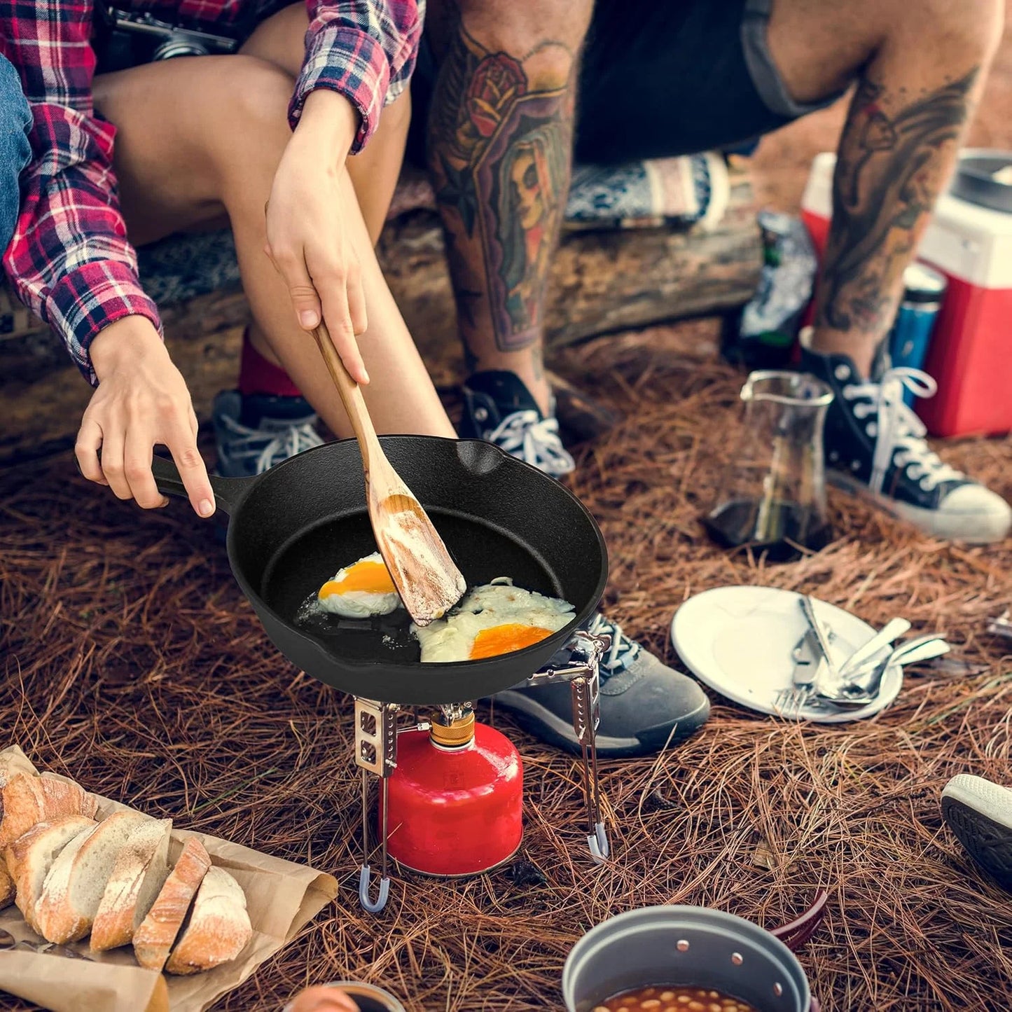 Pre-Seasoned Dutch Oven Camping Cooking Set Cookware - Cast Iron Griddle, 4Qt Dutch Oven, Griddle Pan, Frying Pan, Pre-Seasoned Cast Iron Camping Cooking Set with Storage