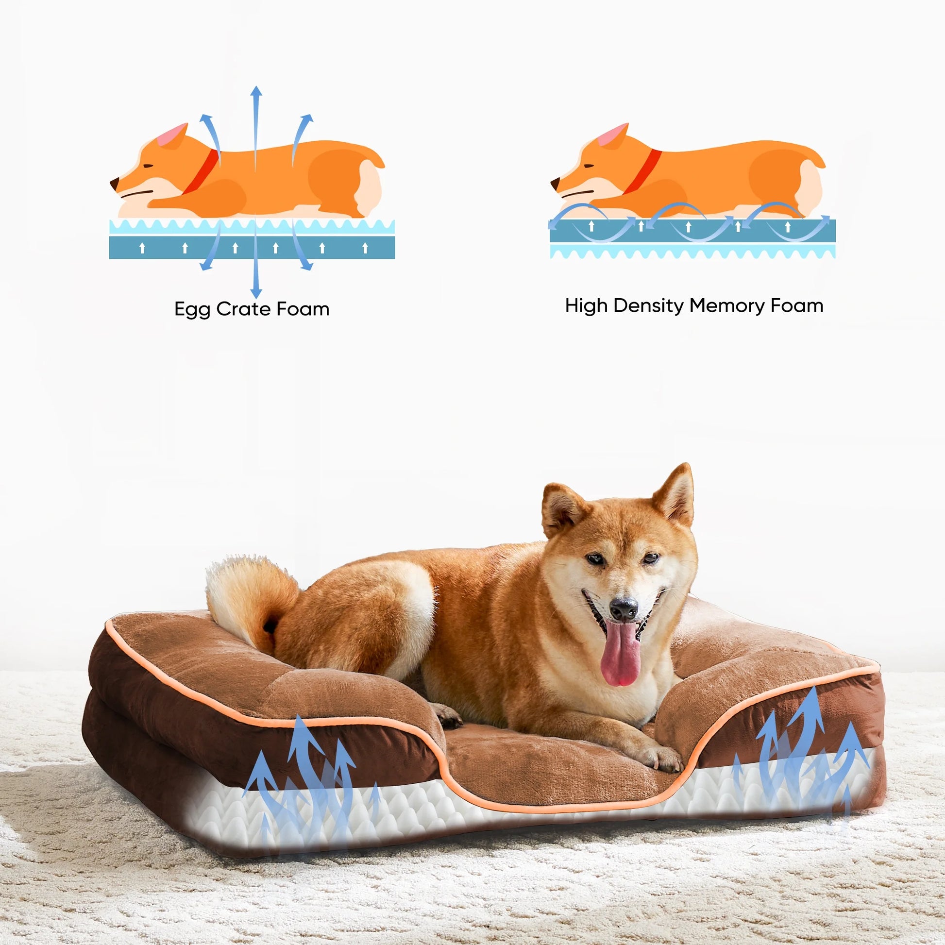Large Orthopedic Dog Sofa Bed, 35" x 25", Supportive Foam Pet Couch with Removable Washable Cover, Brown