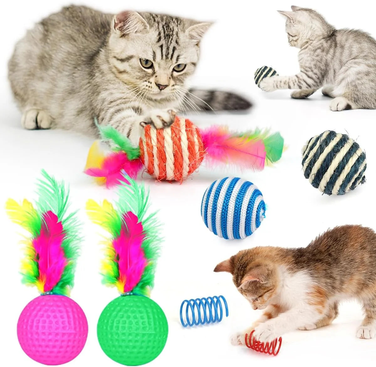 32-Piece Interactive Cat Toy Set with Catnip, Collapsible Rainbow Tunnel, Feather Teasers, Crinkle Balls, and Spring Toys for Cats and Kittens