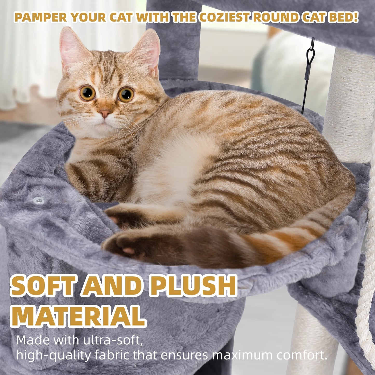 37.4-Inch Cat Tree Tower with Scratching Posts, Activity Center, Cat Condo, and Dual Hammocks in Grey