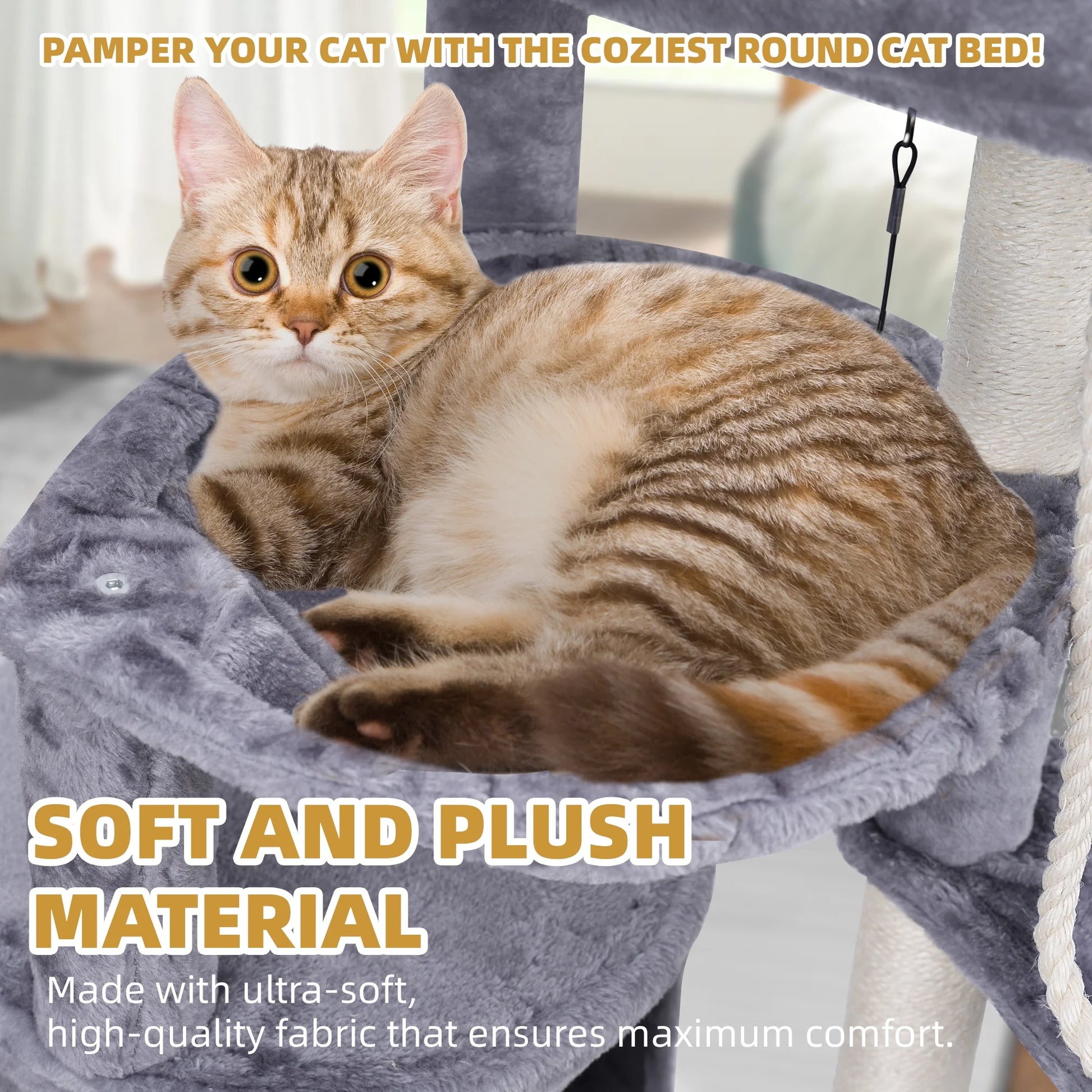 37.4-Inch Cat Tree Tower with Scratching Posts, Activity Center, Cat Condo, and Dual Hammocks in Grey