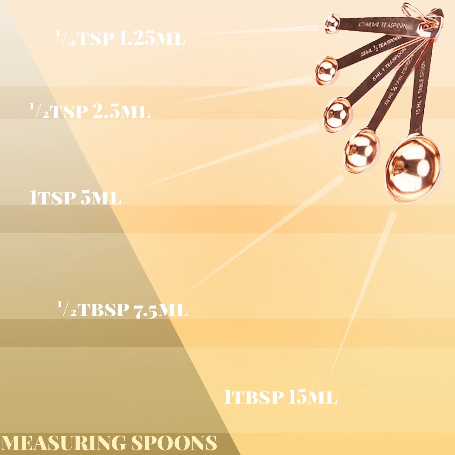 Copper Measuring Cups and Spoons Stainless Steel 9 Pieces with 2 Rings