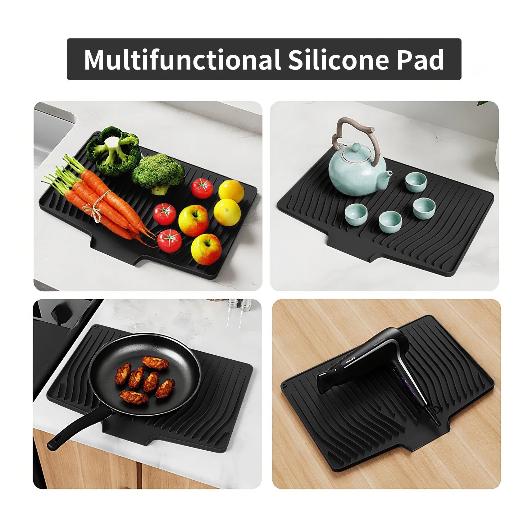 Silicone Dish Drying Mat with Drain Lip