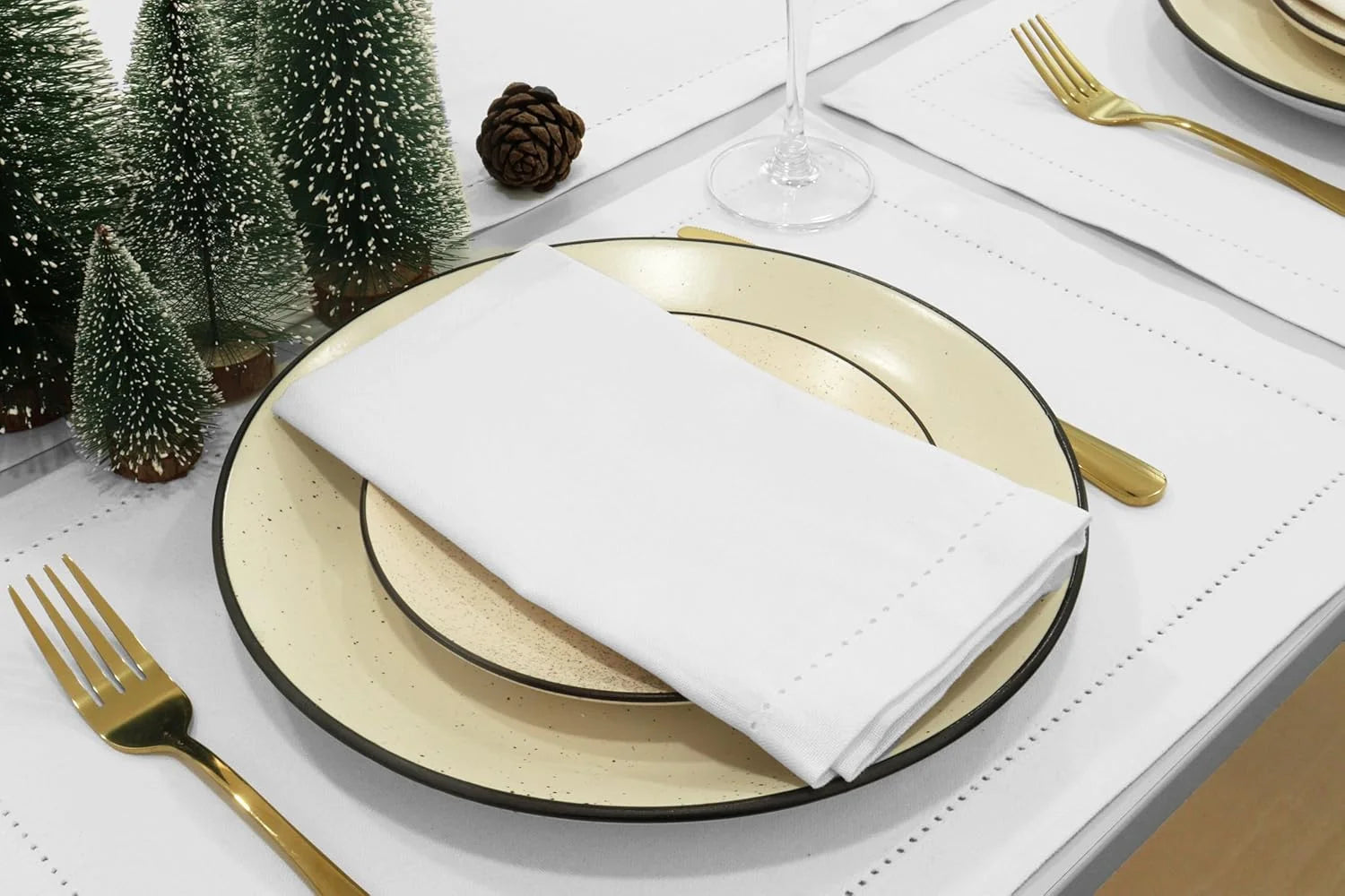 12 Hemstitch Cotton Dinner Napkins - Soft, Durable, Washable | 18X18 - White