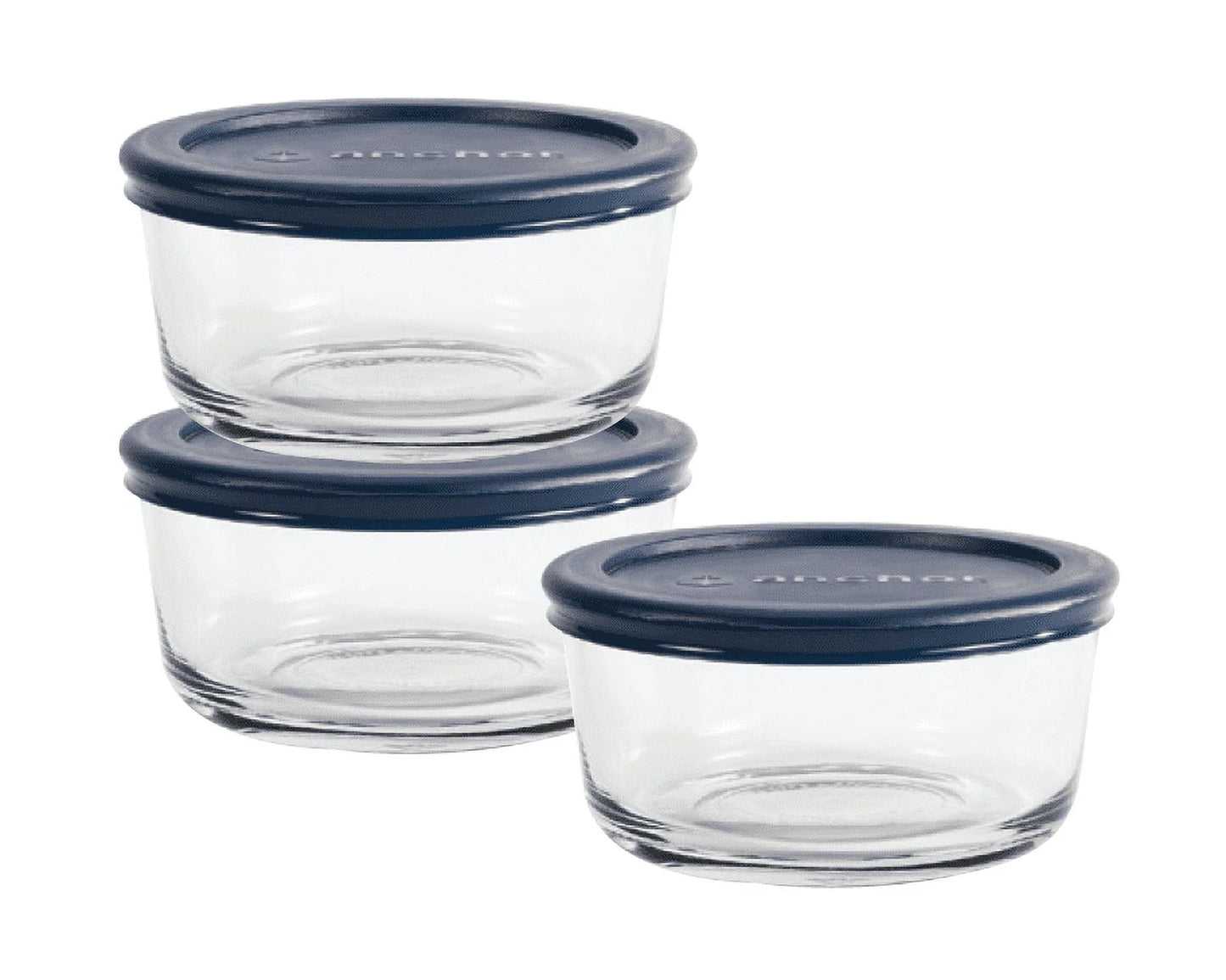 Glass Food Storage Containers with Lids, 2 Cup Round, Set of 3