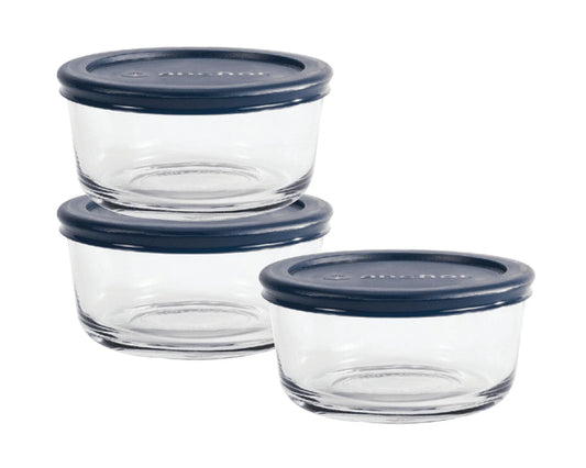 Glass Food Storage Containers with Lids, 2 Cup Round, Set of 3