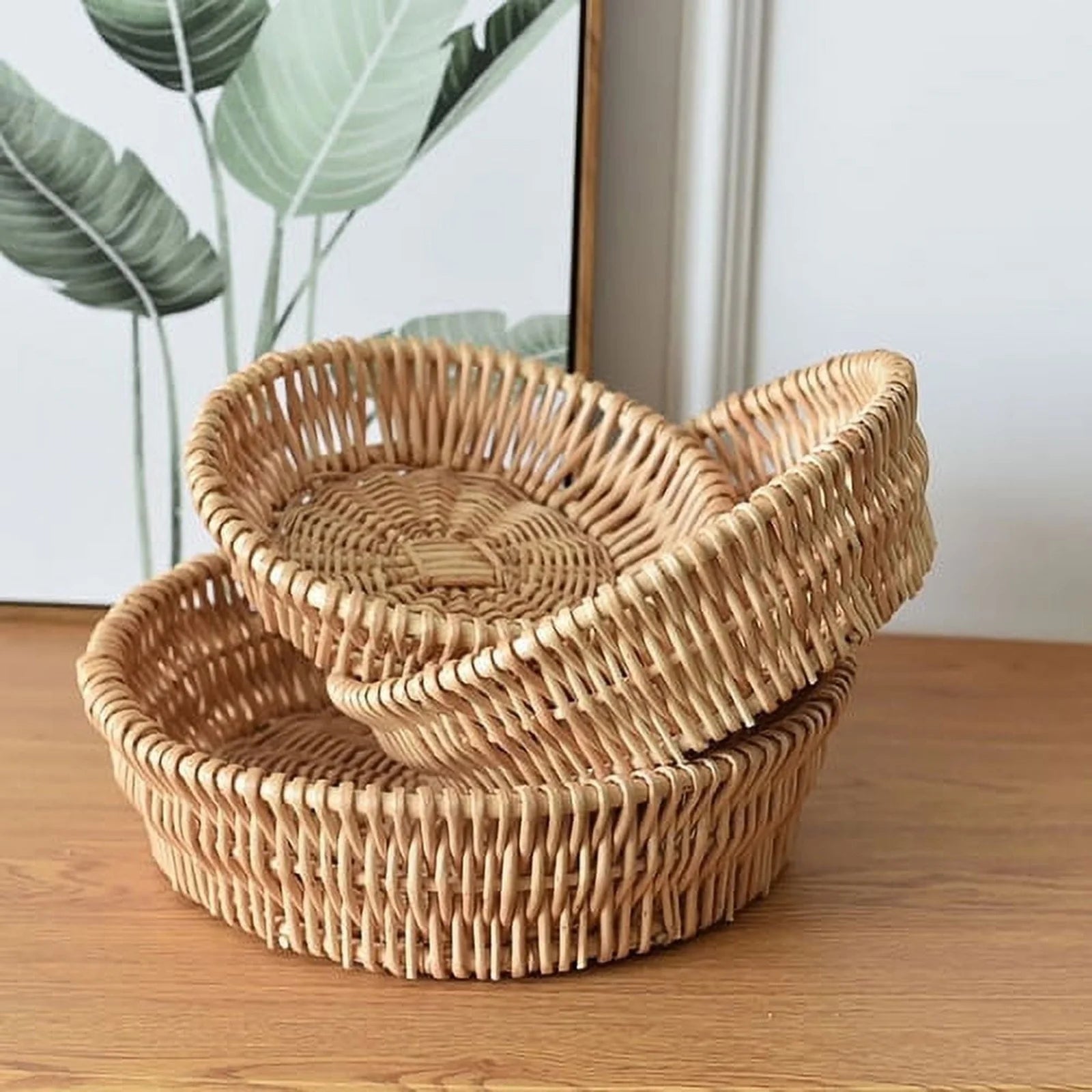 20Cm round Rattan Basket Set - Wicker Storage Basket for Fruit, Bread & Decor | Empty Gift Basket for Pantry & Bathroom | Countertop Baskets Handwoven Rattan Baskets for Kitchen & Home(Beige)