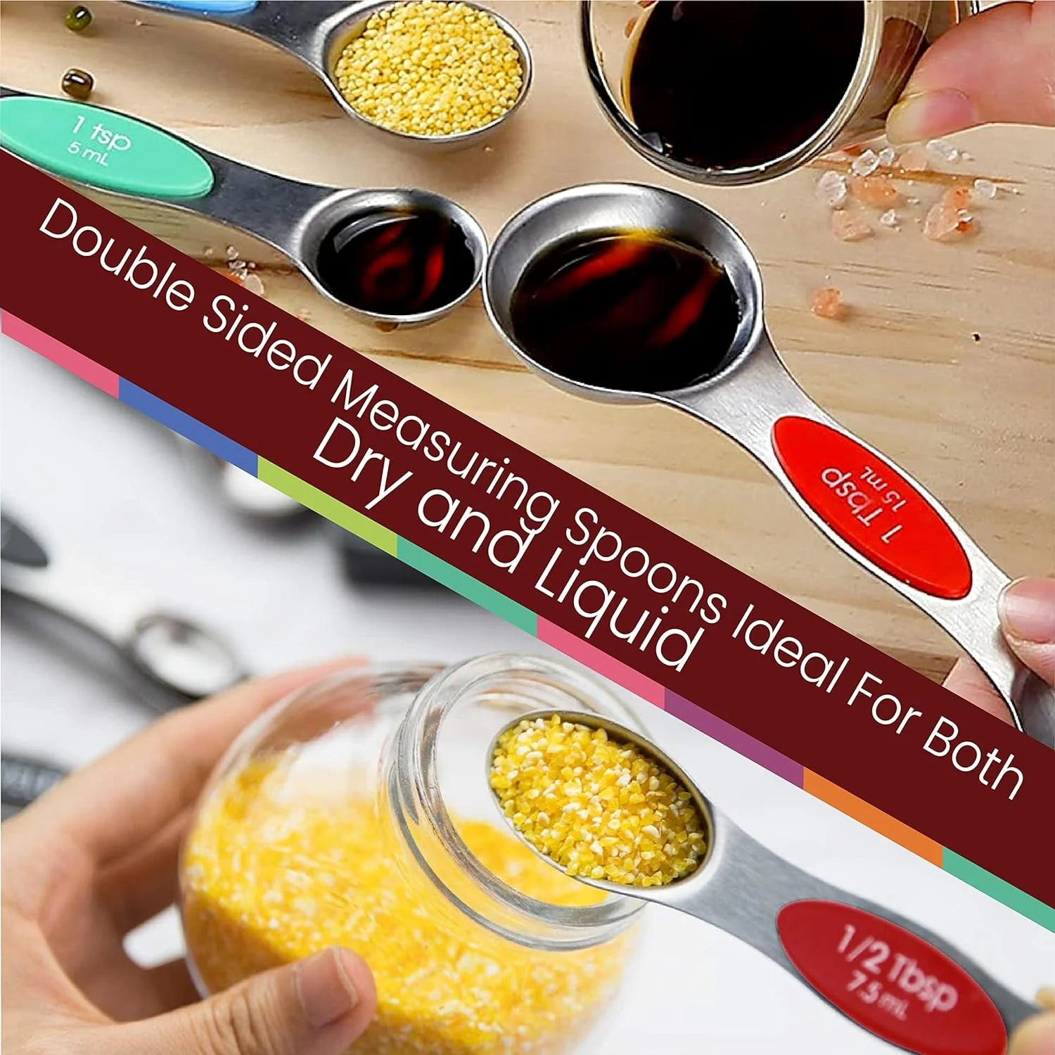 Magnetic Measuring Spoons 9-Pcs, Stainless Steel, Stackable, Measuring Teaspoon Set