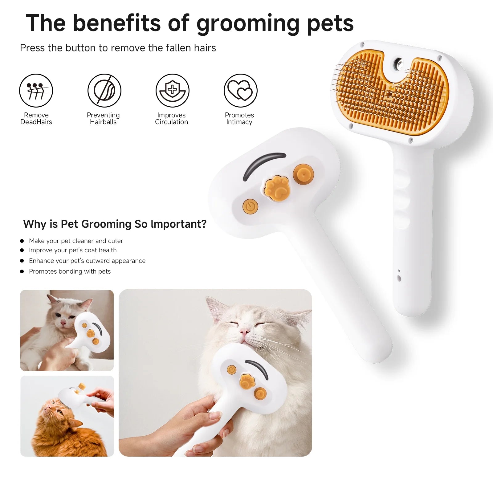 Professional Pet Steam Grooming Brush for Dogs and Cats - 3-in-1 Shedding and Hair Removal Tool with Self-Cleaning Spray Comb and Mist for Long-Haired Pets - Includes Waterless Shampoo