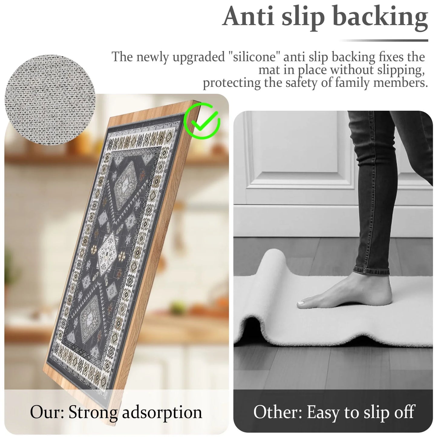 3-Piece Kitchen Rug Set, Non-Slip Machine Washable Mats, Farmhouse Hallway Doormat for Home and Living Room, Gray