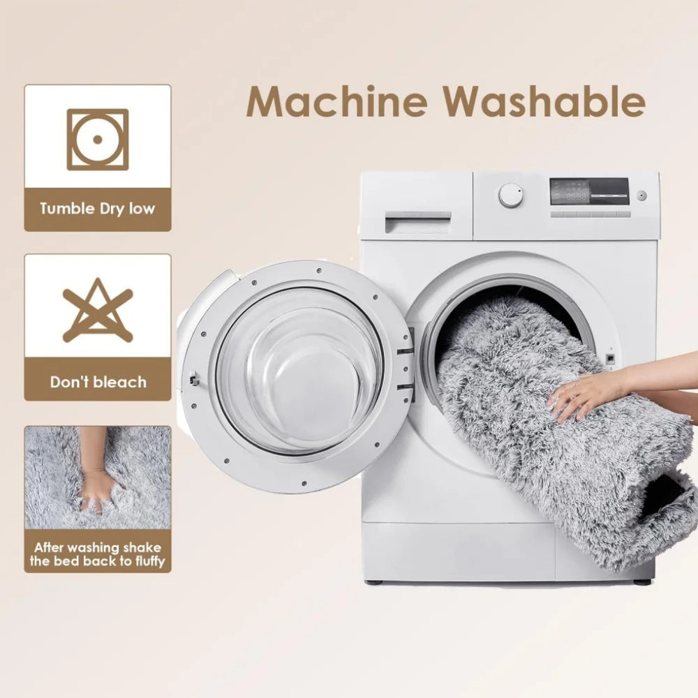 Large Dog Bed - 40 x 26 Inch Plush Washable Dog Mat with Non-Slip Base for Large Dogs, Gray