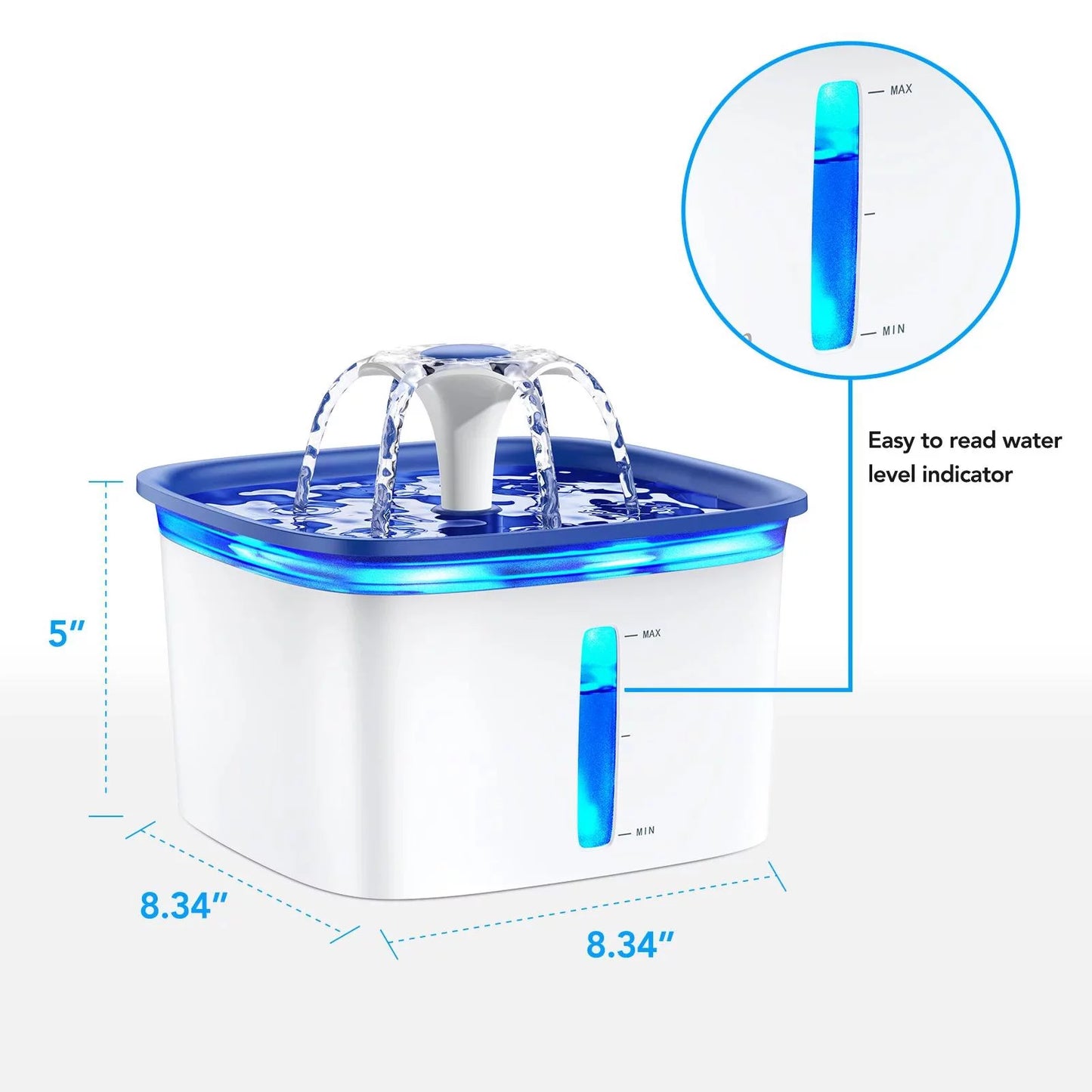 2.8L Automatic Pet Water Fountain with Anti-Slip Mat and Replacement Filters - White & Blue