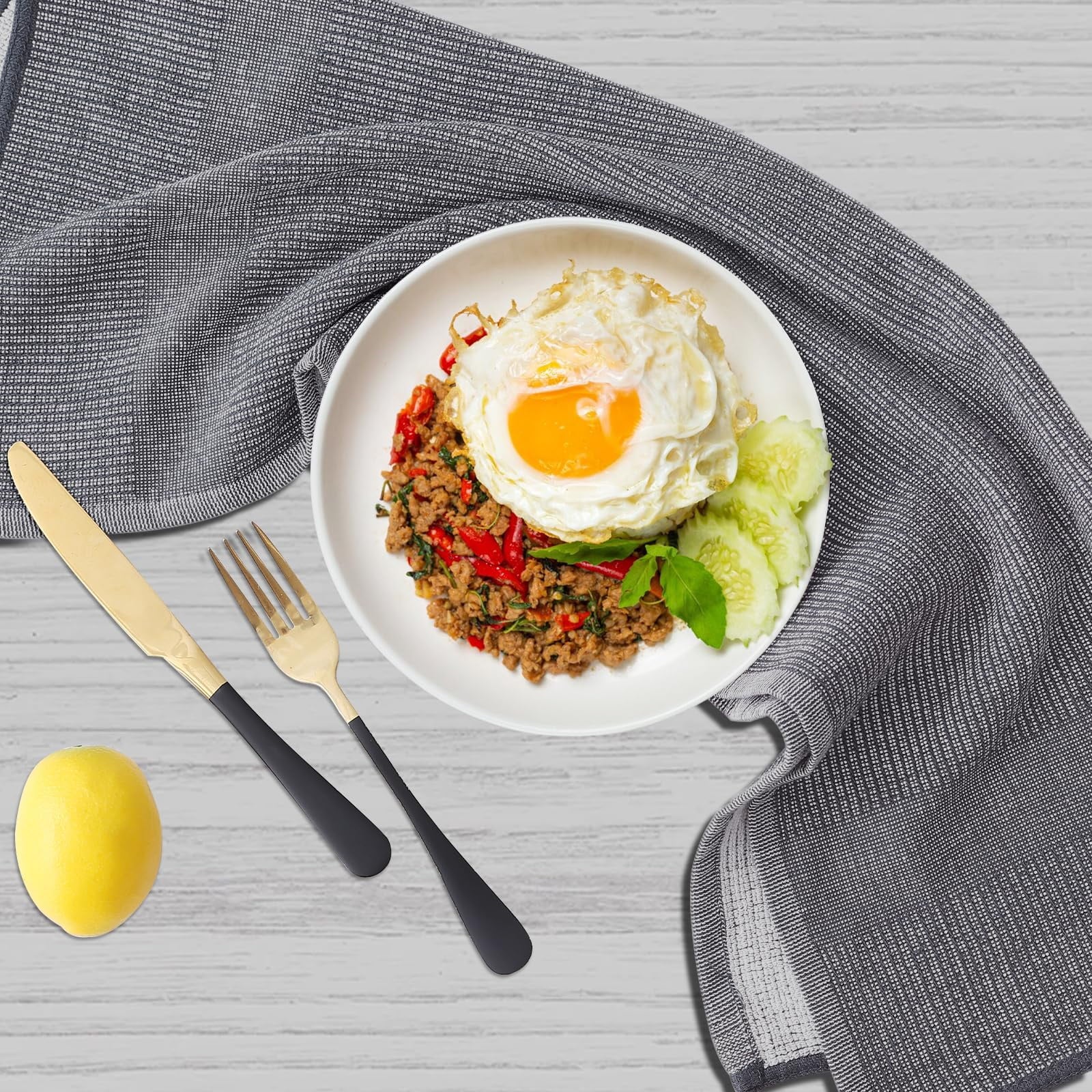 Premium Kitchen Towels(18"X 28", 6 Pack), Large Cotton Kitchen Hand Towels, Grey